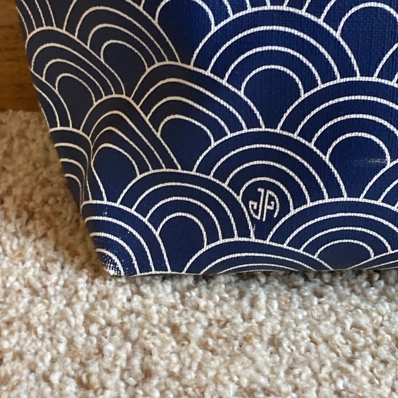 Jonathan Adler Modern Mod Blue White Semi Circle Pattern Canvas Tote Purse Bag - Picture 2 of 14